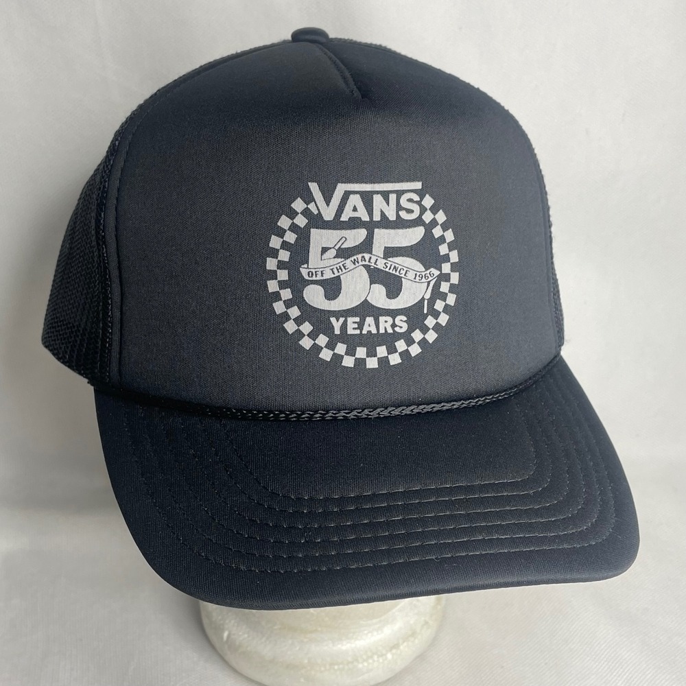 Vans Off the Wall 55th Anniversary Trucker Hat Adjustable SnapBack Black Mesh